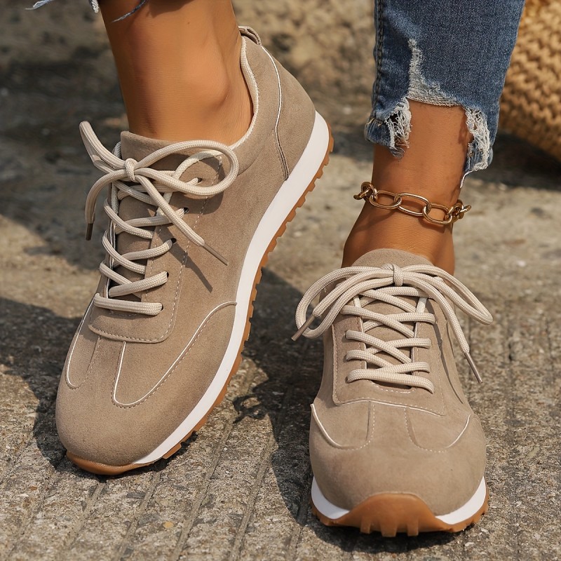 Women's Solid Color Platform Sneakers, Casual Lace Up Outdoor Shoes, Comfortable Low Top Sport Shoes