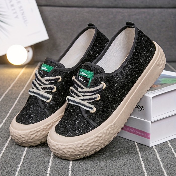 Women's Stylish Solid Color Sneakers, Lace Up Platform Soft Sole Breathable Shoes, Low-top Walking Shoes
