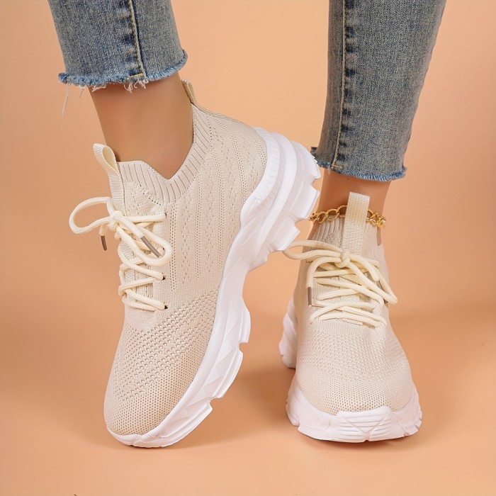 Women's Knitted Platform Sneakers, Breathable & Comfy Low Top Running Trainers, Casual Outdoor Walking Shoes