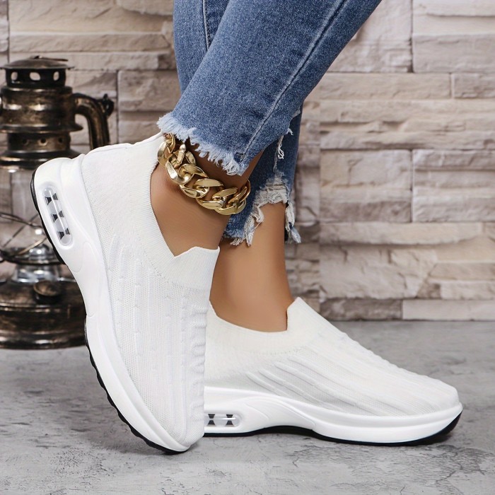 Women's Fashion Comfortable Air Cushion Sneakers, Casual Slip On Outdoor Shoes, Comfortable Low Top Sport Shoes