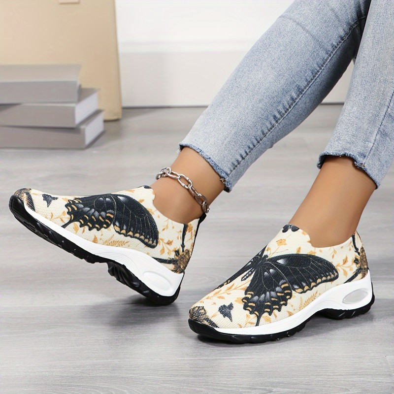 Women's Butterfly Pattern Chunky Sneakers, Casual Slip On Outdoor Shoes, Comfortable Low Top Sport Shoes