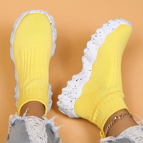 Women's Breathable Flying Woven High Top Sneakers, Casual Slip On Outdoor Shoes, Comfortable Sock Shoes