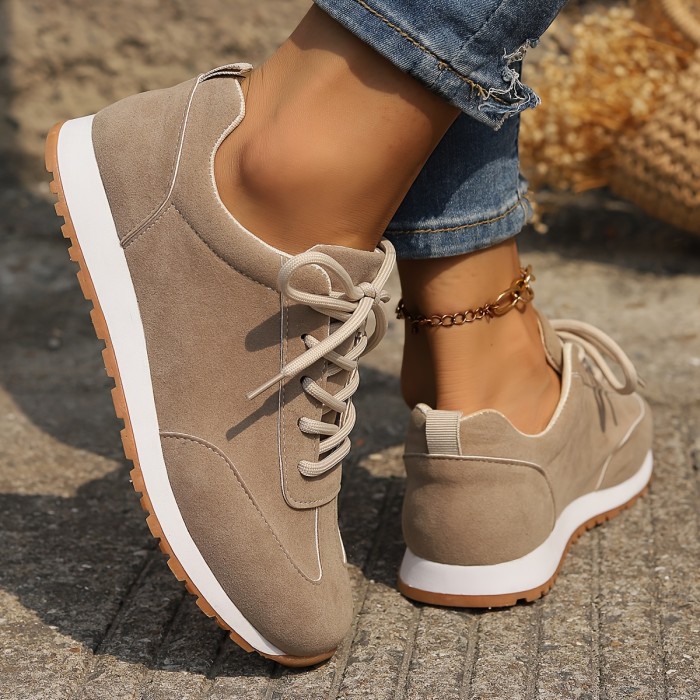 Women's Solid Color Platform Sneakers, Casual Lace Up Outdoor Shoes, Comfortable Low Top Sport Shoes