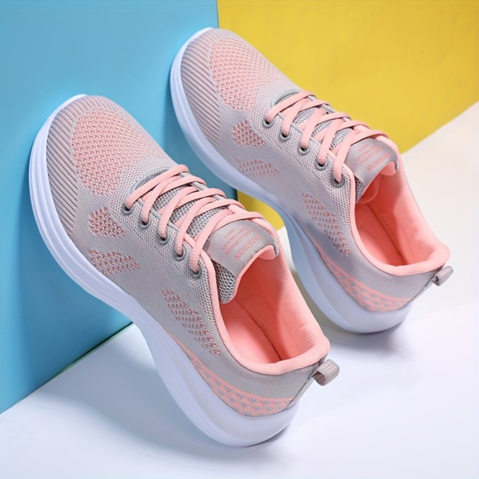 Women's Breathable Knit Sneakers, Casual Lace Up Outdoor Shoes, Comfortable Low Top Sport Shoes