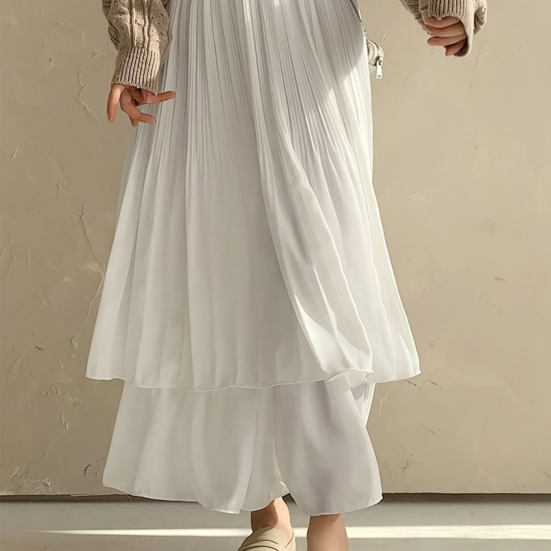 Elegant High Waist Flowy Maxi Skirt for Women - Tiered Ruffle Hem, Solid Color