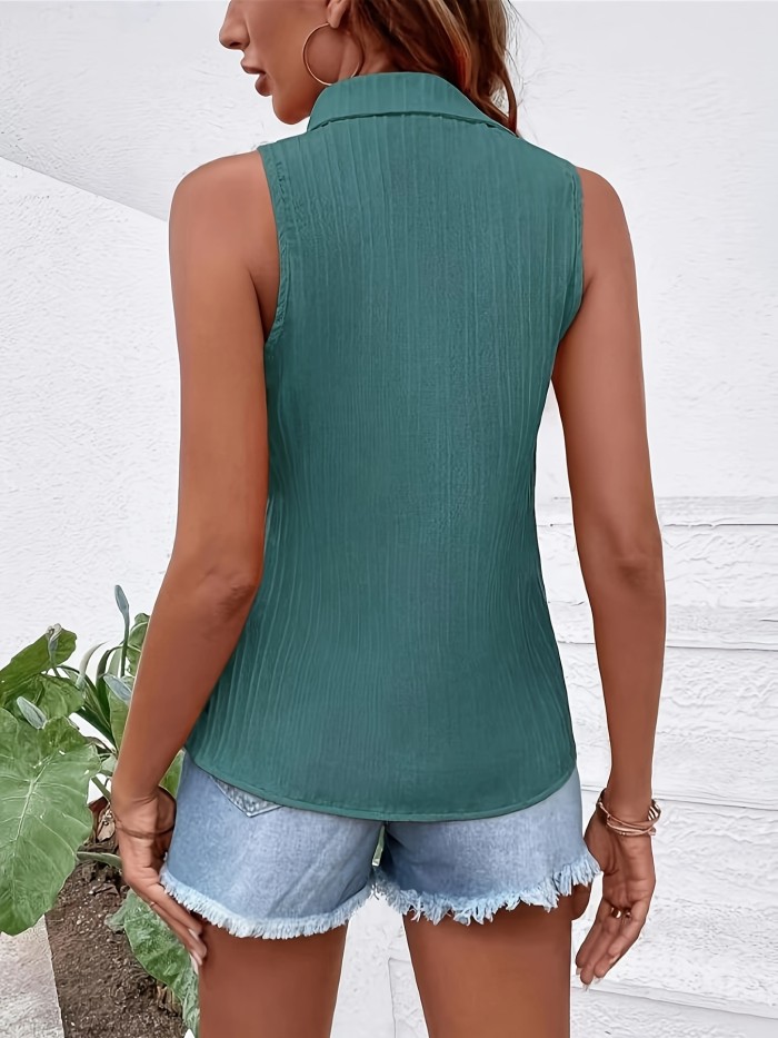 Solid Button Front Shirt, Elegant & Chic Sleeveless Shirt For Spring & Summer, Women's Clothing