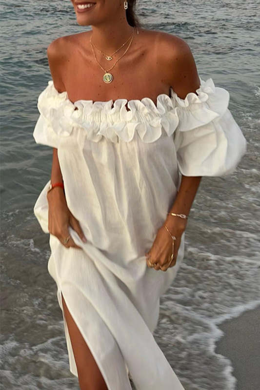 Sexy Solid Slit Fold Off the Shoulder Beach Dresses