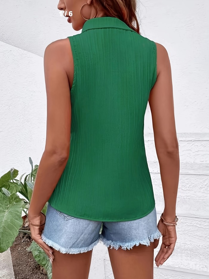 Solid Button Front Shirt, Elegant & Chic Sleeveless Shirt For Spring & Summer, Women's Clothing