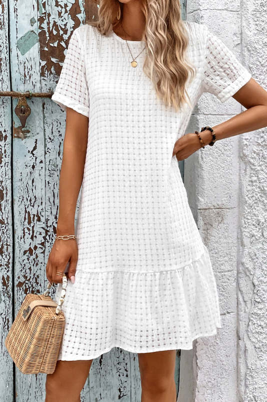 Casual Simplicity Solid Hollowed Out O Neck A Line Short Sleeve Dress