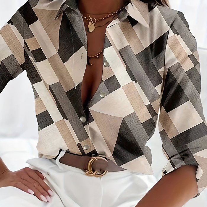 Women's Leaves Print Button Front Long Sleeve Shirt for Spring and Fall - Casual and Stylish Top for Any Occasion