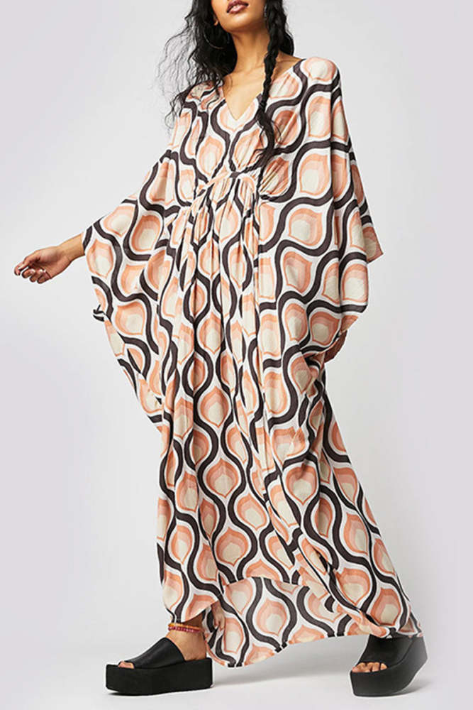 Vintage Vacation Geometric Print Contrast Swimwears Cover Up