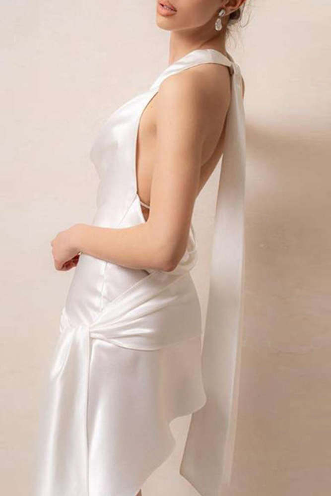 Celebrities Elegant Solid Appliques Backless Fold Halter Evening Dresses