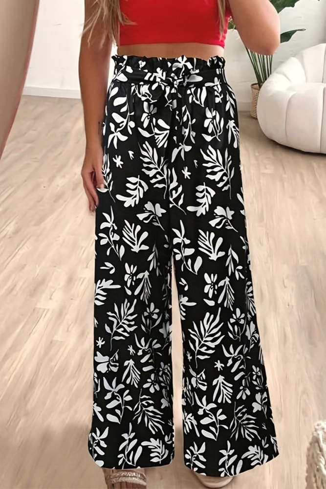 Casual Vintage Floral Loose High Waist Wide Leg Full Print Bottoms