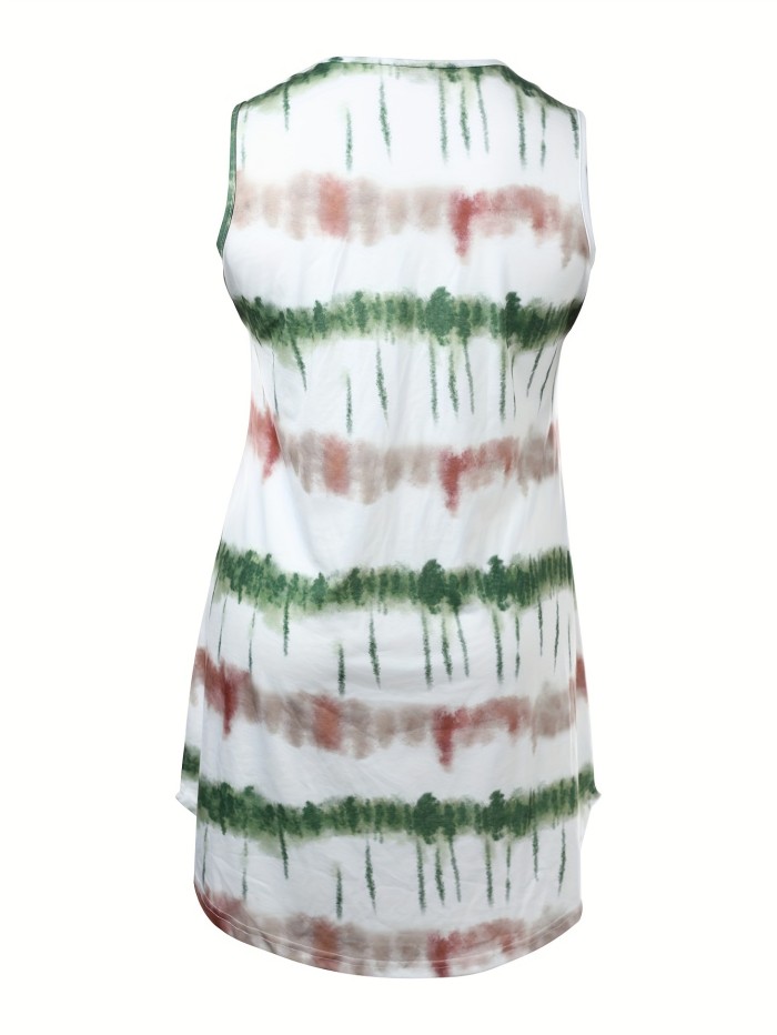 Plus Size Tie Dye Tank Dress, Casual Sleeveless Dress For Spring & Summer, Women's Plus Size Clothing