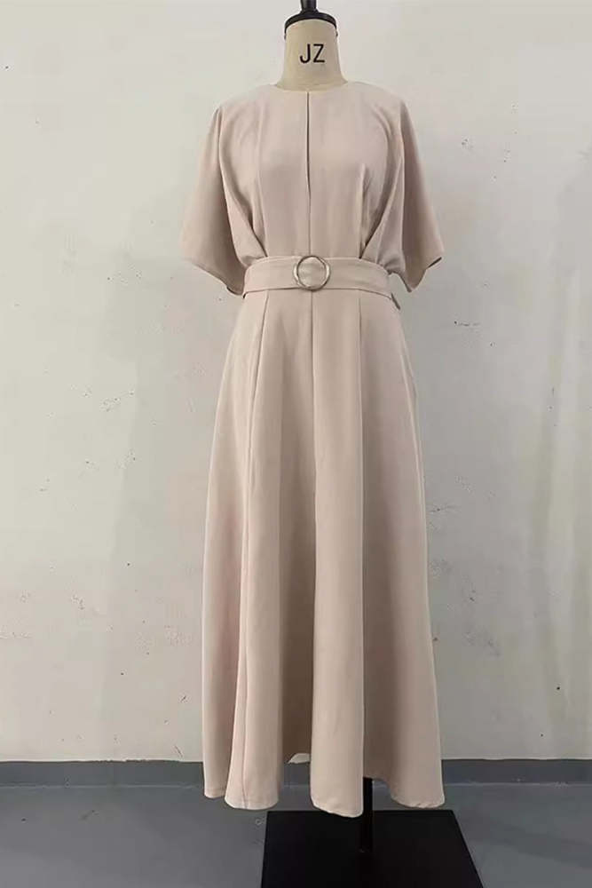 Elegant Solid Fold With Belt O Neck A Line Dresses