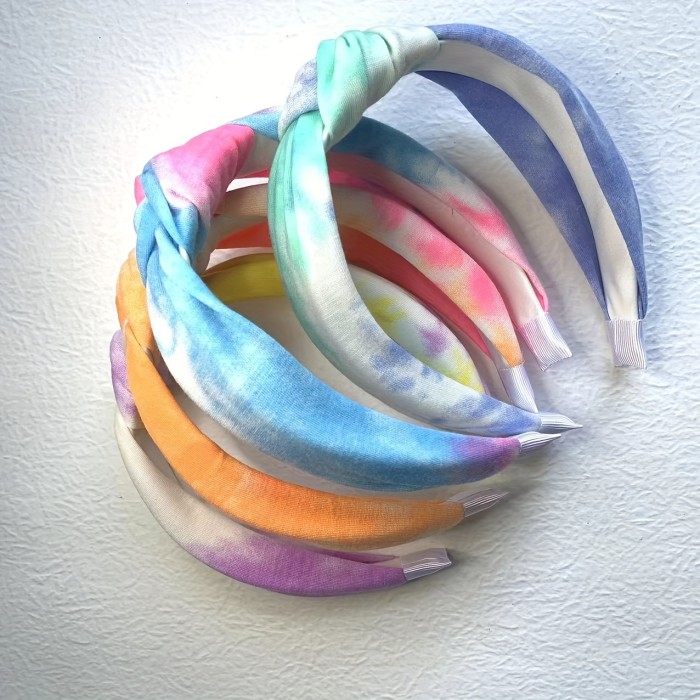 4PCS Tie Dye Knotted Wide Cloth Headband Hair Hoop Accessories Hair Scrunchies Bands