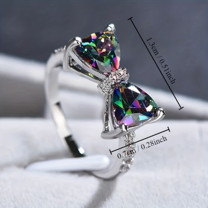 Coquette Style Promise Ring Cute Bow Knot Design Inlaid Topaz Multi Colors To Choose Match Daily Outfits Perfect Gift For Your Lady