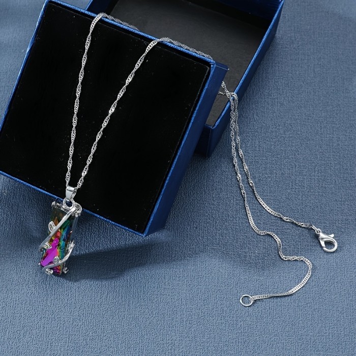 Colorful Crystal Branch Pendant Necklace Fine Jewelry Gift For Women
