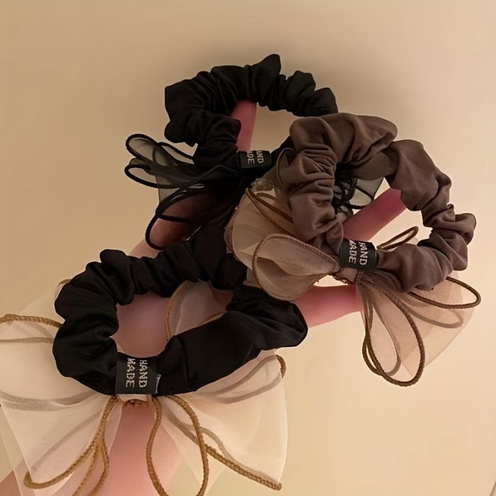 Organza Rhinestone Bowknot Shape Hair Ring High Elastic Leather Band Elegant Trendy Head Rope Nylon Decorative Hair Accessories, ideal choice for gifts