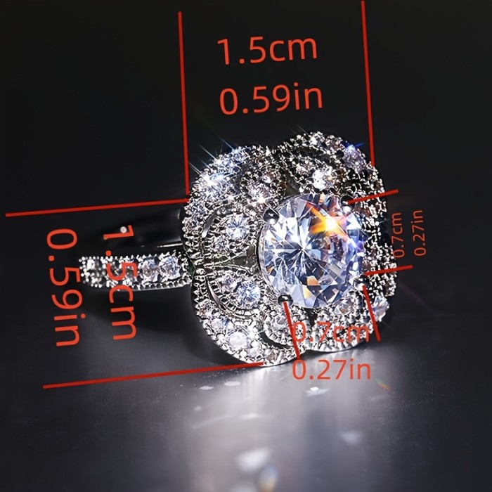Vintage Flower Zircon Ring Exquisite Flower Round Zircon Inlaid Ladies Ring