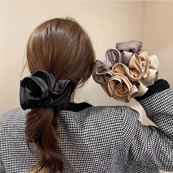 1pc Satin Silky Hair Tie Solid Color Hair Tie Large Scrunchie Ponytail Holder Hair Accessories For Girls Women