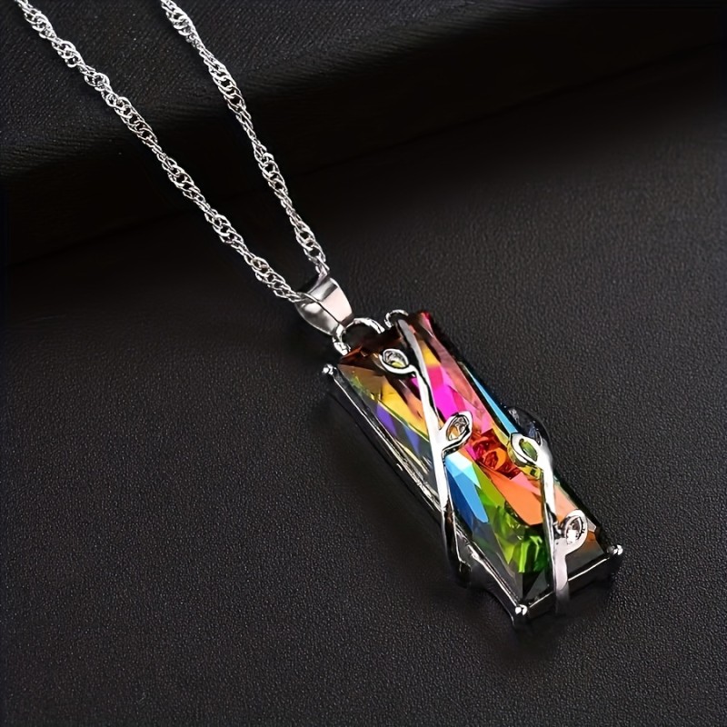 Colorful Crystal Branch Pendant Necklace Fine Jewelry Gift For Women