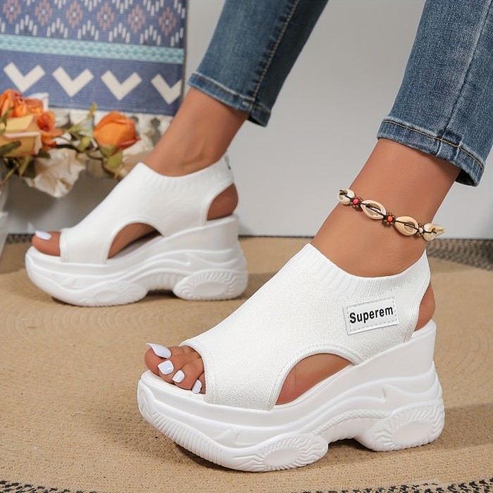 Women's Summer Platform Wedge Sandals, Peep Toe Cut-out Slingback Sports Shoes, Comfy Trendy Outdoor Knitted Sandals