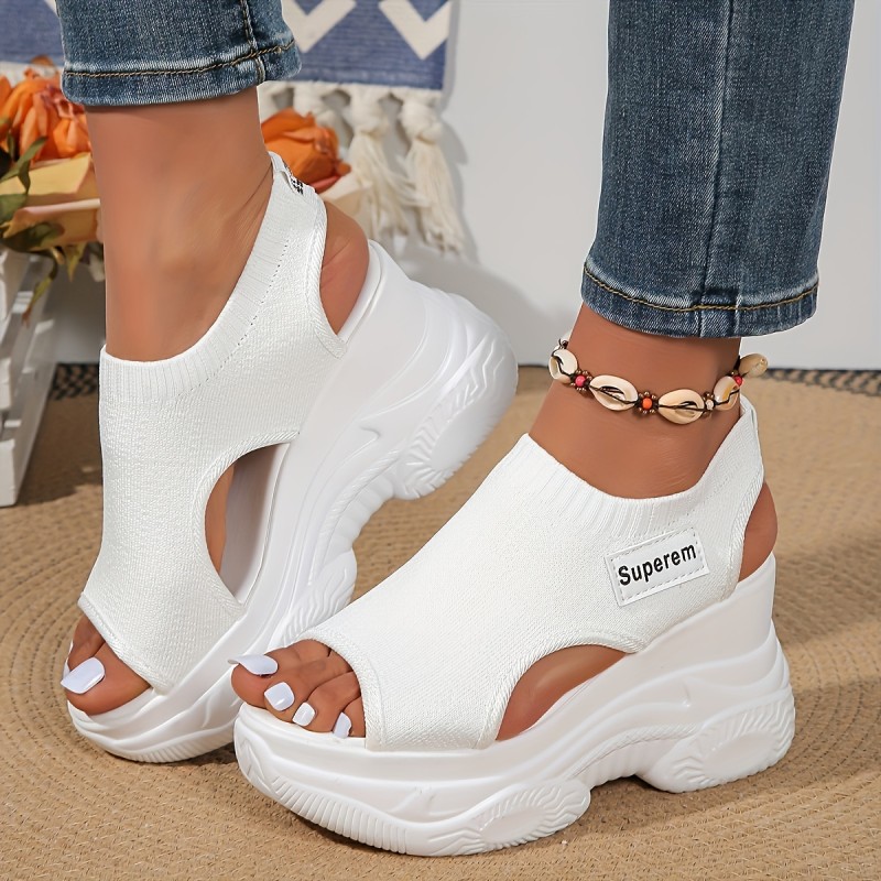 Women's Summer Platform Wedge Sandals, Peep Toe Cut-out Slingback Sports Shoes, Comfy Trendy Outdoor Knitted Sandals