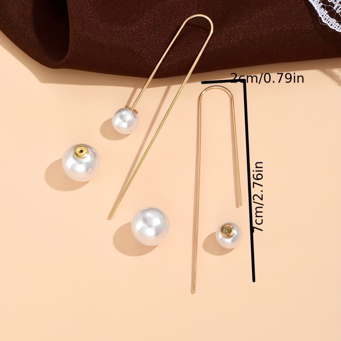 Elegant Minimalist Detachable Faux Pearl Threader Earrings Copper Material Exquisite Gift For Women
