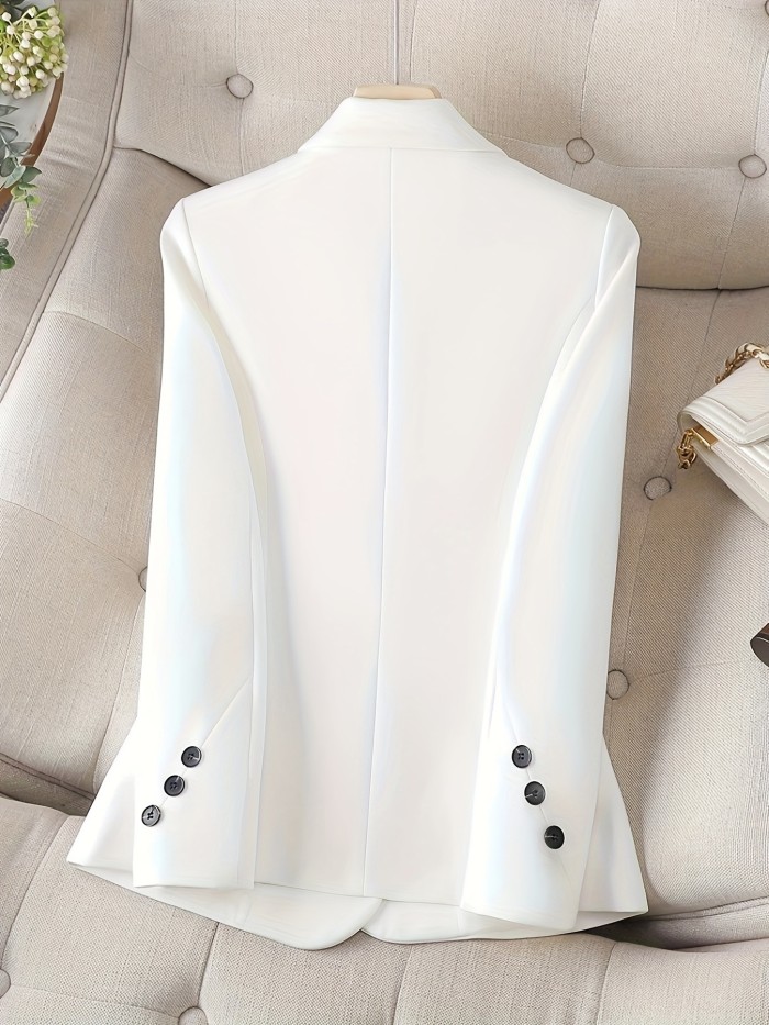 Notched Collar Button Front Blazer, Elegant Long Sleeve Blazer For Office & Work, Women's Clothing