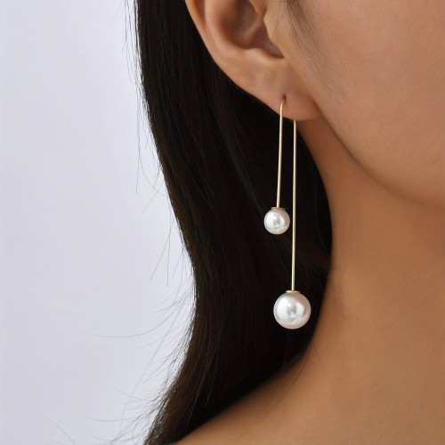 Elegant Minimalist Detachable Faux Pearl Threader Earrings Copper Material Exquisite Gift For Women