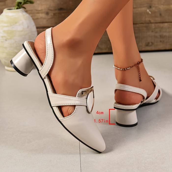 Women's Chunky Heeled Slingback Sandals, Fashion Pointed Toe Slip On Going Out Shoes, All-Match Elegant Sandals