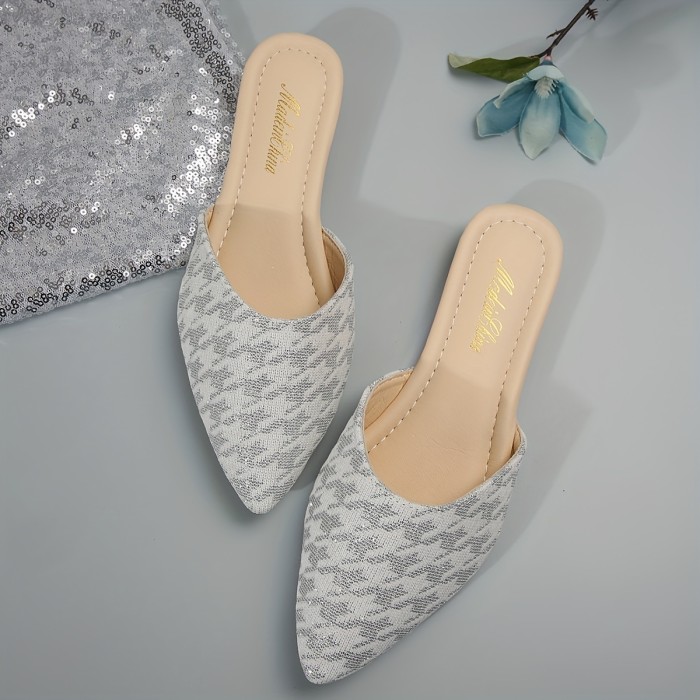 Women's Houndstooth Pattern Flat Shoes, Casual Point Toe Slip On Shoes, Lightweight & Comfortable Shoes