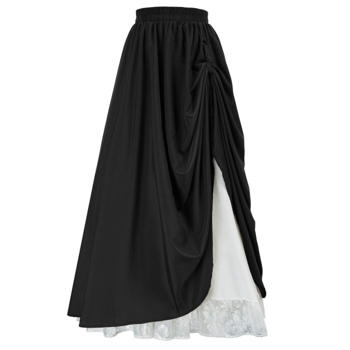 Women Double Victorian Renaissance Lace Half Skirt 2024 Women's Solid Color Draped Pleated Vintage Renaissance Skirt