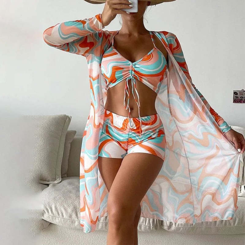 Stunning Orange Print Swimwear