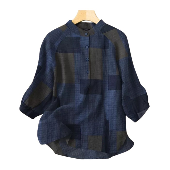 Oversize Cotton Linen Blouse Vintage Leaf Print Button Tops Fashion 3/4 Sleeve Boho Elegant Tunic Shirt