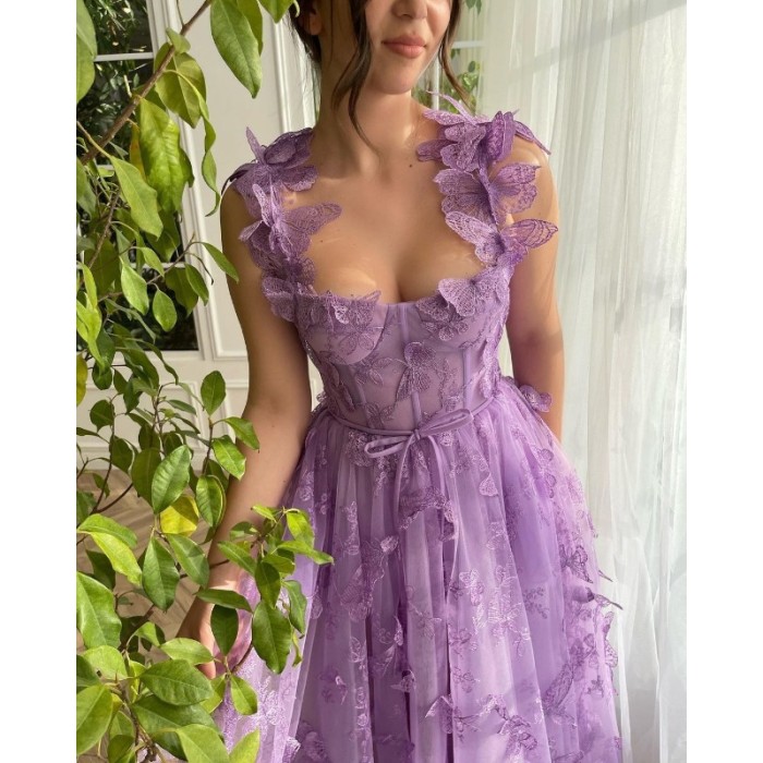 Women's Clothing Tulle Spaghetti Straps Sleeveless High Slit Dress