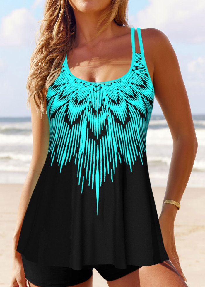 Ombre Cyan Double Straps Tankini Top