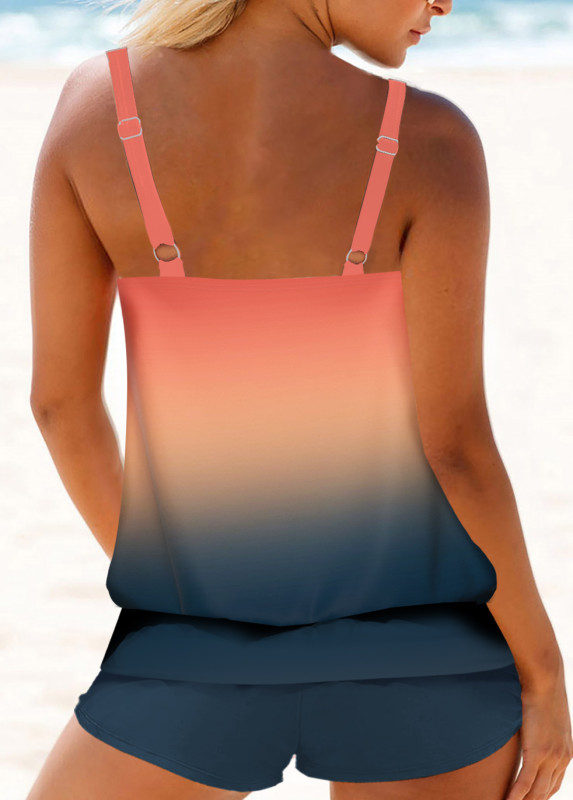 Lightweight Mid Waisted Ombre Coral Tankini Set