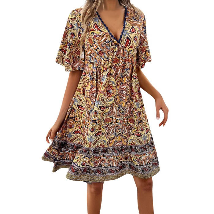Women's  Casual Printing Summer Dress Short Sleeve Sundress Tank Dresses Beach Dress