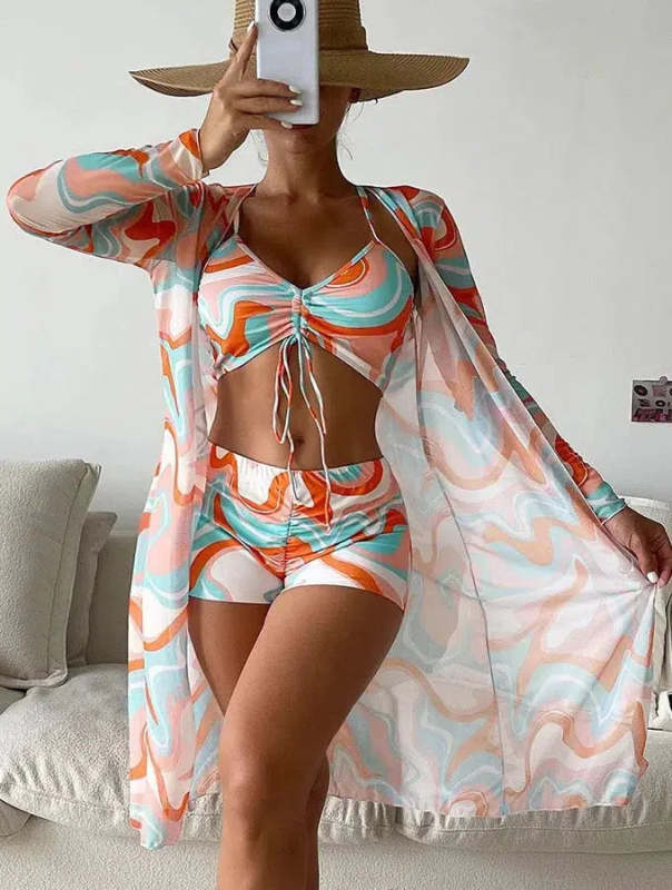 Stunning Orange Print Swimwear