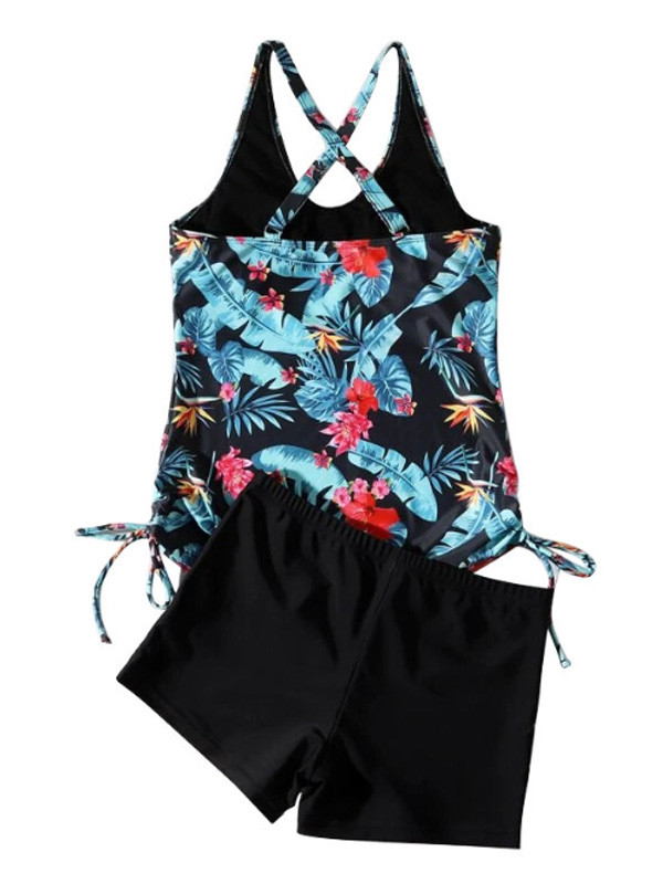 High Waisted Break Flower Print Tankini Swimwear Set