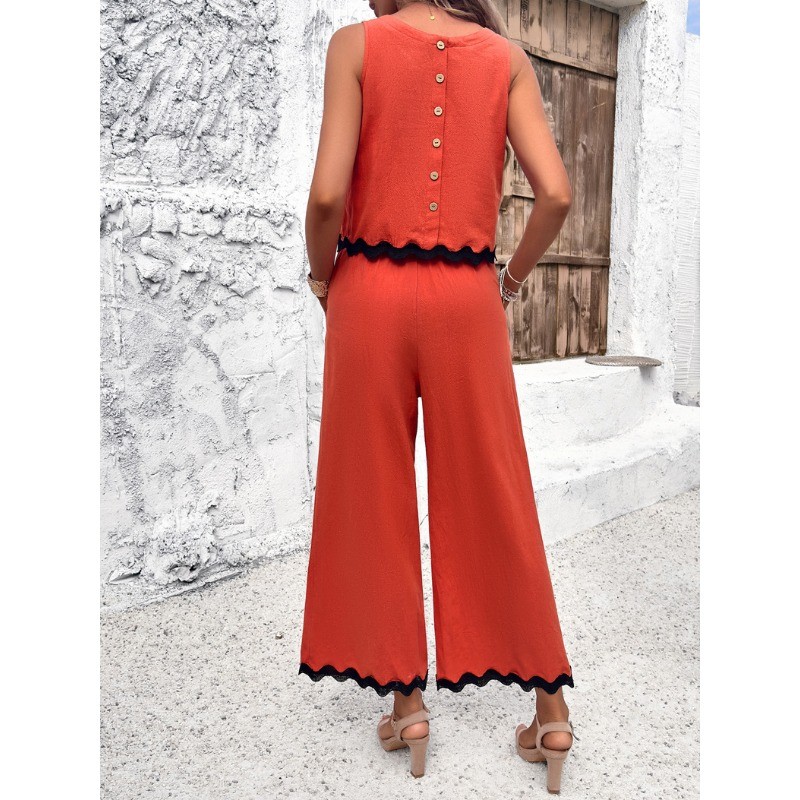 Casual Round Neck Sleeveless Tank Top & Pants Set Temperament Commuting Female Fashion Trousers Outfits