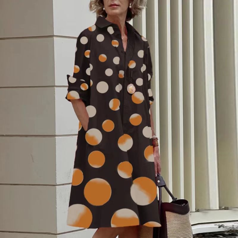 V-neck Print Polka-dot Fashion Maxi Dress