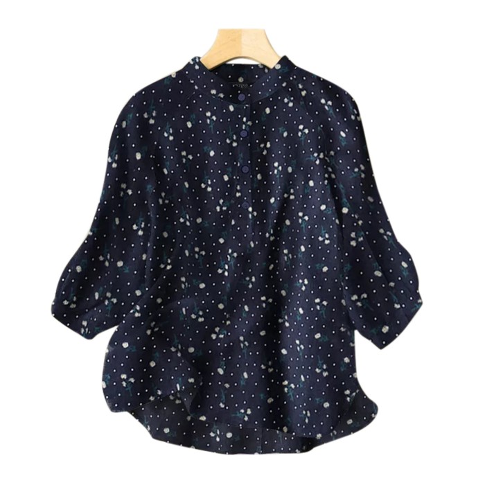 Oversize Cotton Linen Blouse Vintage Leaf Print Button Tops Fashion 3/4 Sleeve Boho Elegant Tunic Shirt