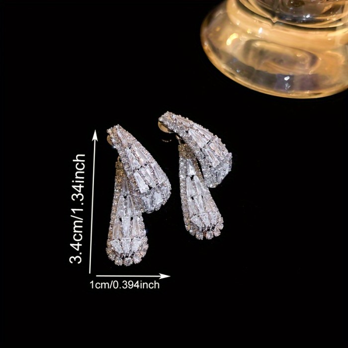 1 Pair Elegant Zircon Drop Earrings Classic French Style Water Drop Dangle Earrings Trendy Jewelry For Women Girls