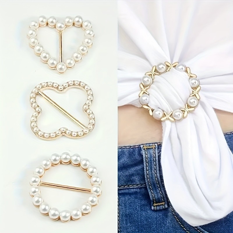 8pcs Faux Pearl Brooch Hollow Heart-shaped Brooch Coat Sweater Badge Pin Clothing Accessories