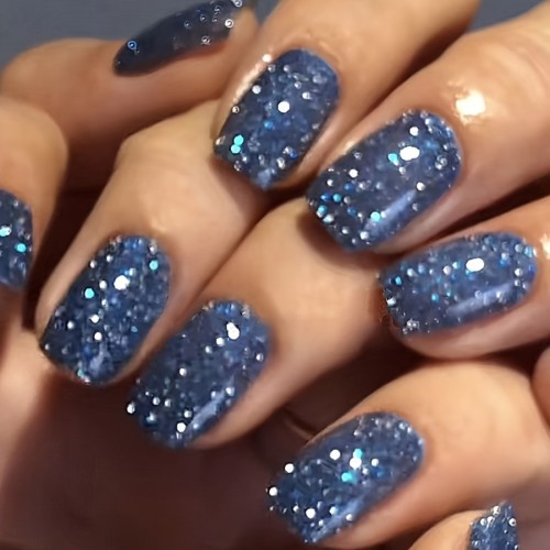 24 pcs Blue Cat Eye Acrylic Nails - Full Coverage Square Short Tips for Women, Girls, and Ladies
