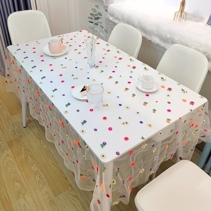 1pc European Lace Tablecloth, Polyester Embroidered Table Cover For Dining, Coffee Table, Side Table, TV Cabinet, Elegant Home Decor, Outdoor Garden Wedding Decoration