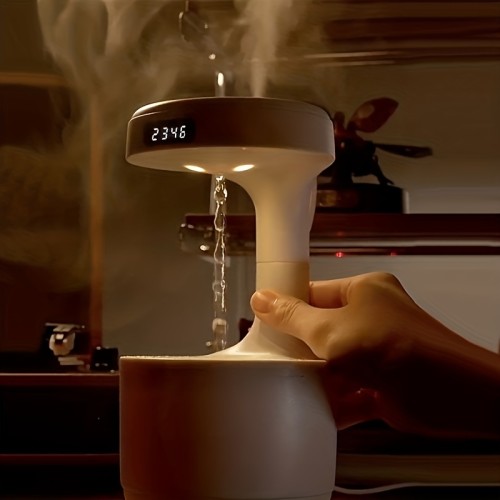 Multi-functional Anti-Gravity Humidifier with Clock, Night Light, and Ornament - Enhance Your Home's Atmosphere and Health